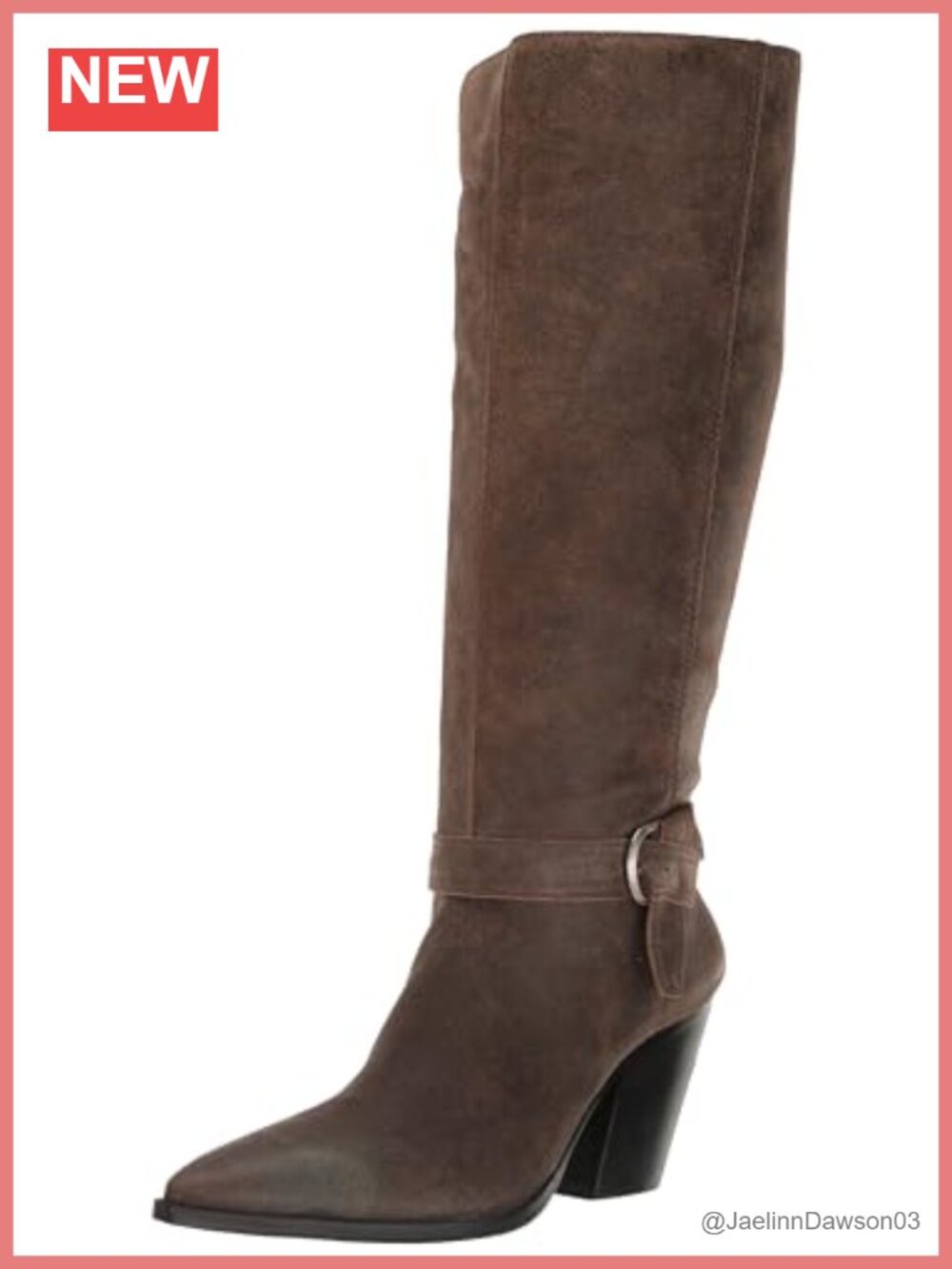 Suede Knee High Boot Pointed Toe Stacked Heel Zip Closure Casual Business